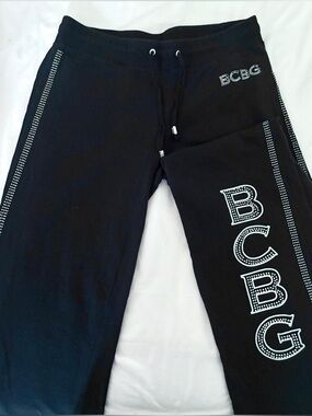 BCBGMaxAzria Black Track Joggers with White Logo Detail